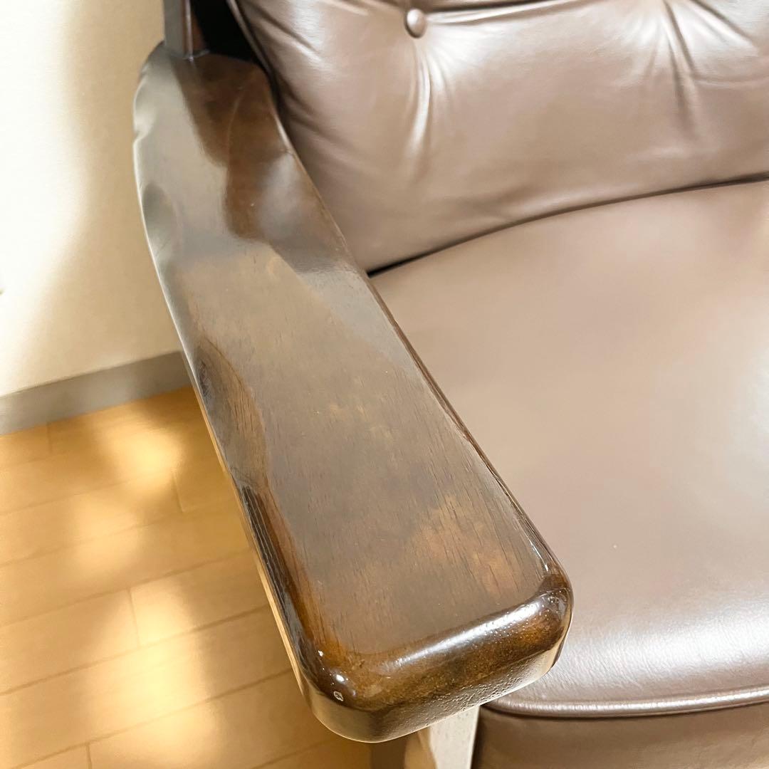 カリモク シングルソファ 1人掛け ヴィンテージ調 本革調 クラシックデザイン