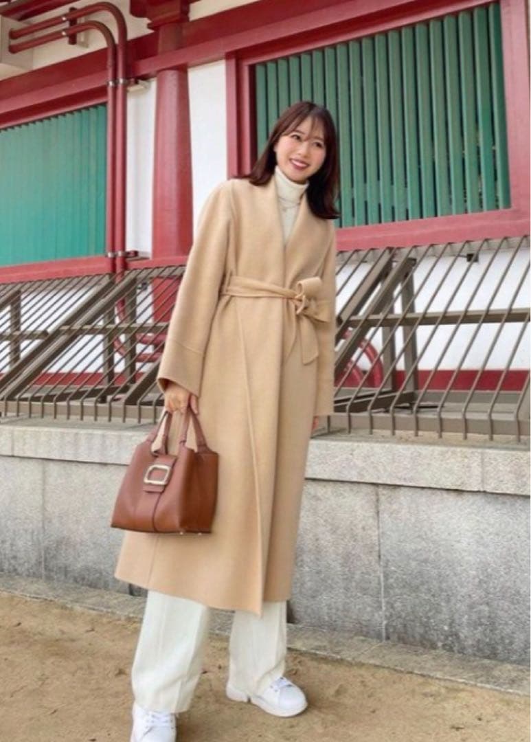 エヌー ハンドメイドショールカラーウールコート　ベージュ F