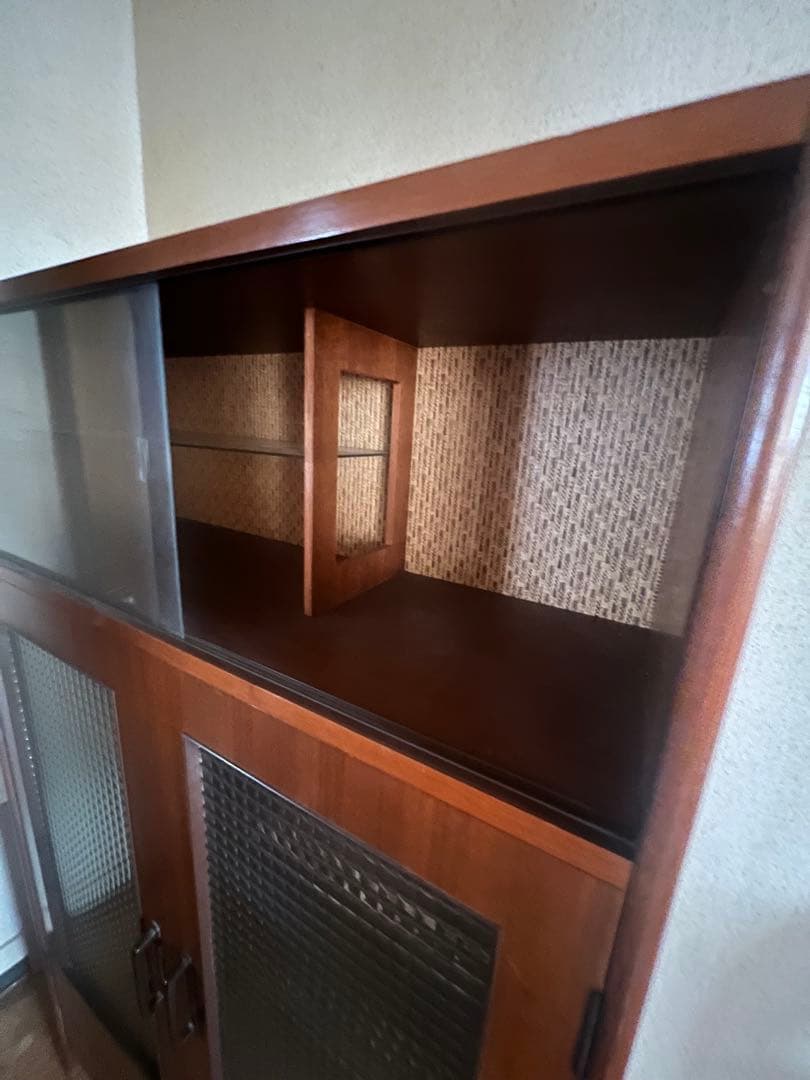 昭和レトロ 昭和ガラス 木製ラック ガラス扉 4段棚