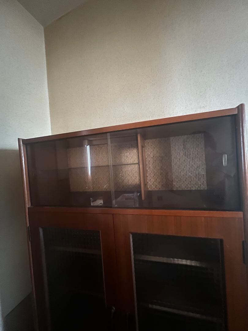 昭和レトロ 昭和ガラス 木製ラック ガラス扉 4段棚