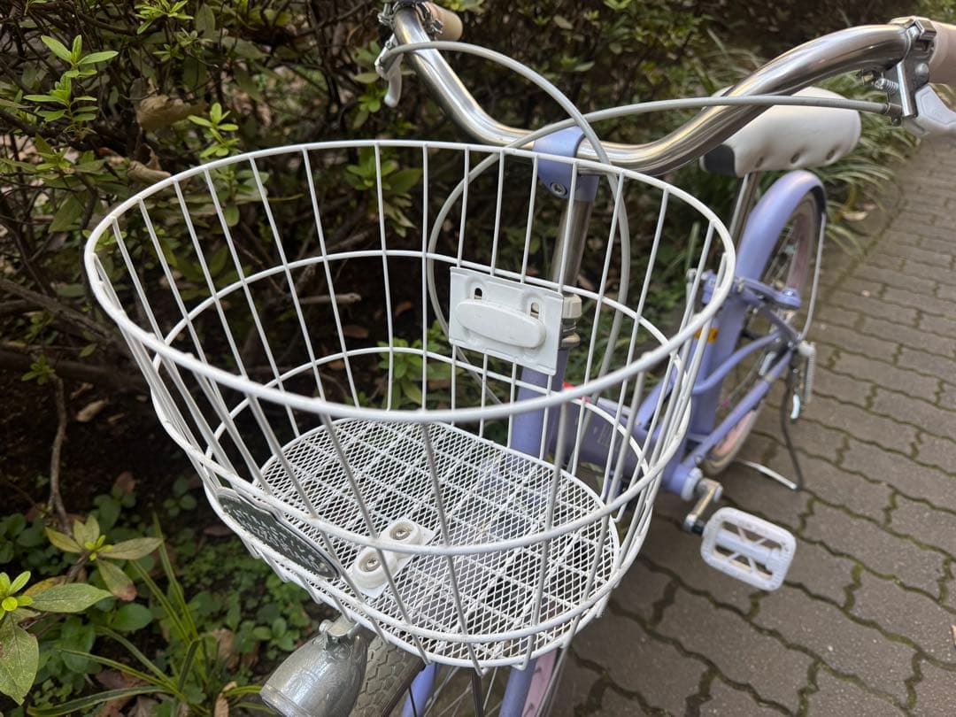 子供用自転車 紫色 前カゴ付き メゾピアノ20インチ