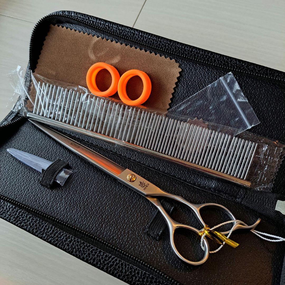 新品★フェニーチェ ストレートシザー★ギザ刄★トリミングシザー★7.5インチ