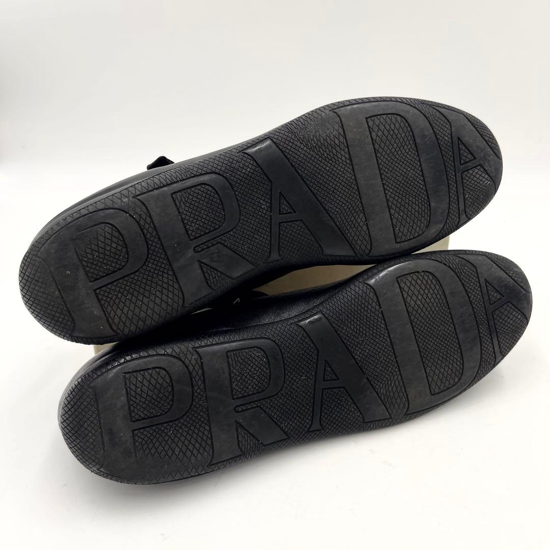 7LS10_美品 プラダ メリージェーン フラットシューズ 黒 ナッパレザー37