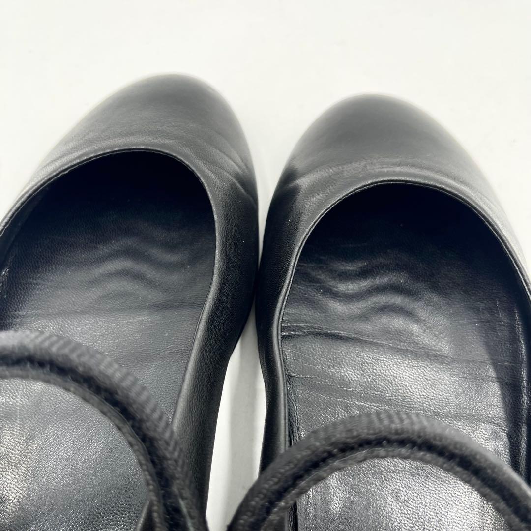 7LS10_美品 プラダ メリージェーン フラットシューズ 黒 ナッパレザー37