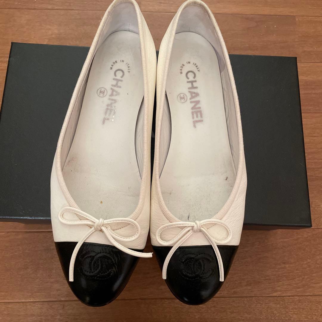 CHANEL フラットシューズ ホワイト/ブラック　37.5最終お値下げ