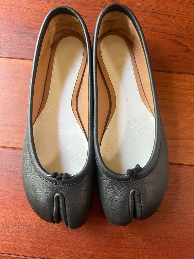マルジェラ　バレエ　シューズ　36 ブラックレザーフラットシューズ