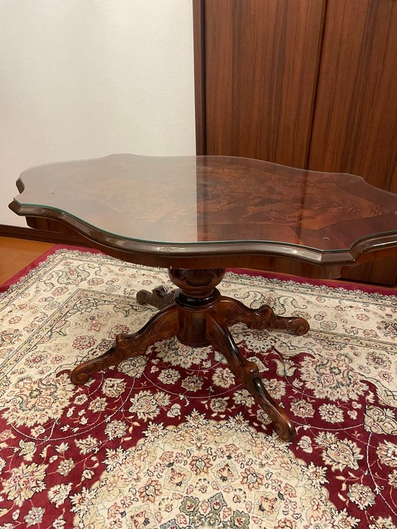 アンティーク　センターテーブル 象嵌テーブル　猫脚