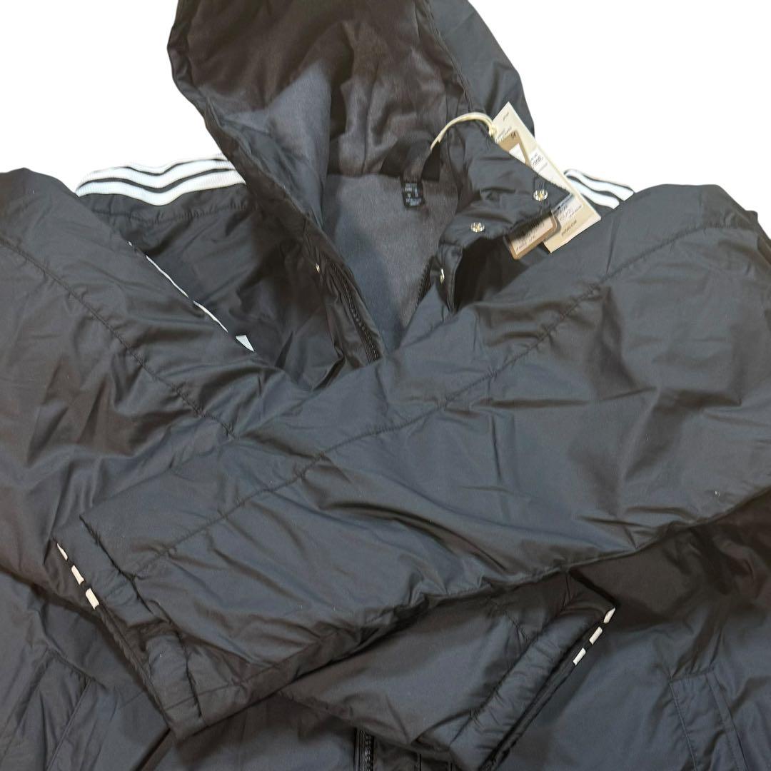【新品タグ付】adidas ベンチコート XL 黒 中綿 ロング丈 3ストライプ