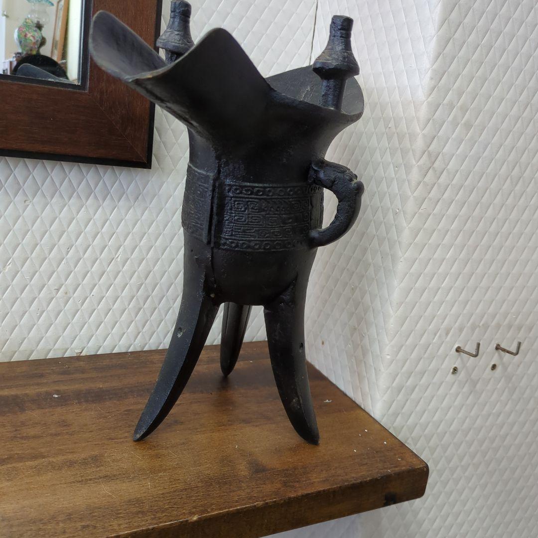 爵　特大サイズ　しゃく　古代中国　酒器　レプリカ　金属　三足