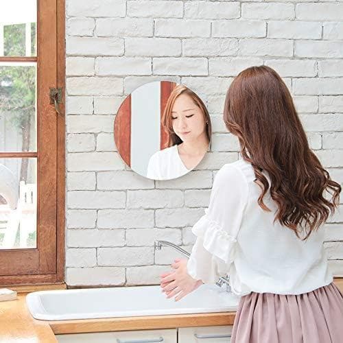 壁掛け鏡、丸型、日本製、トイレや洗面所用、35×35cm、賃貸対応、ノンフレーム