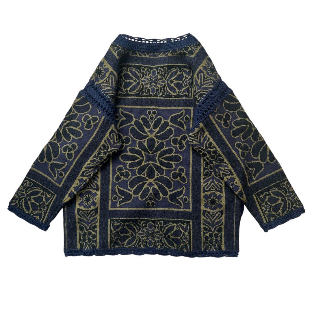 Ameri　RUG PATTERN KNIT JACKET　ネイビー