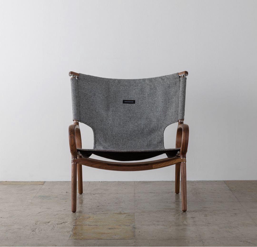 グランドチェア ウォルナット ファブリック グレー/ベージ　used