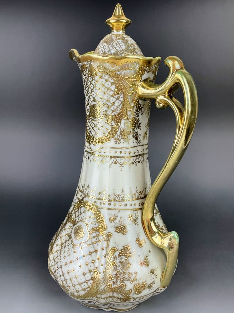 【大型31cm】オールドニッポン アールヌーボー様式 金盛り チョコレートポット