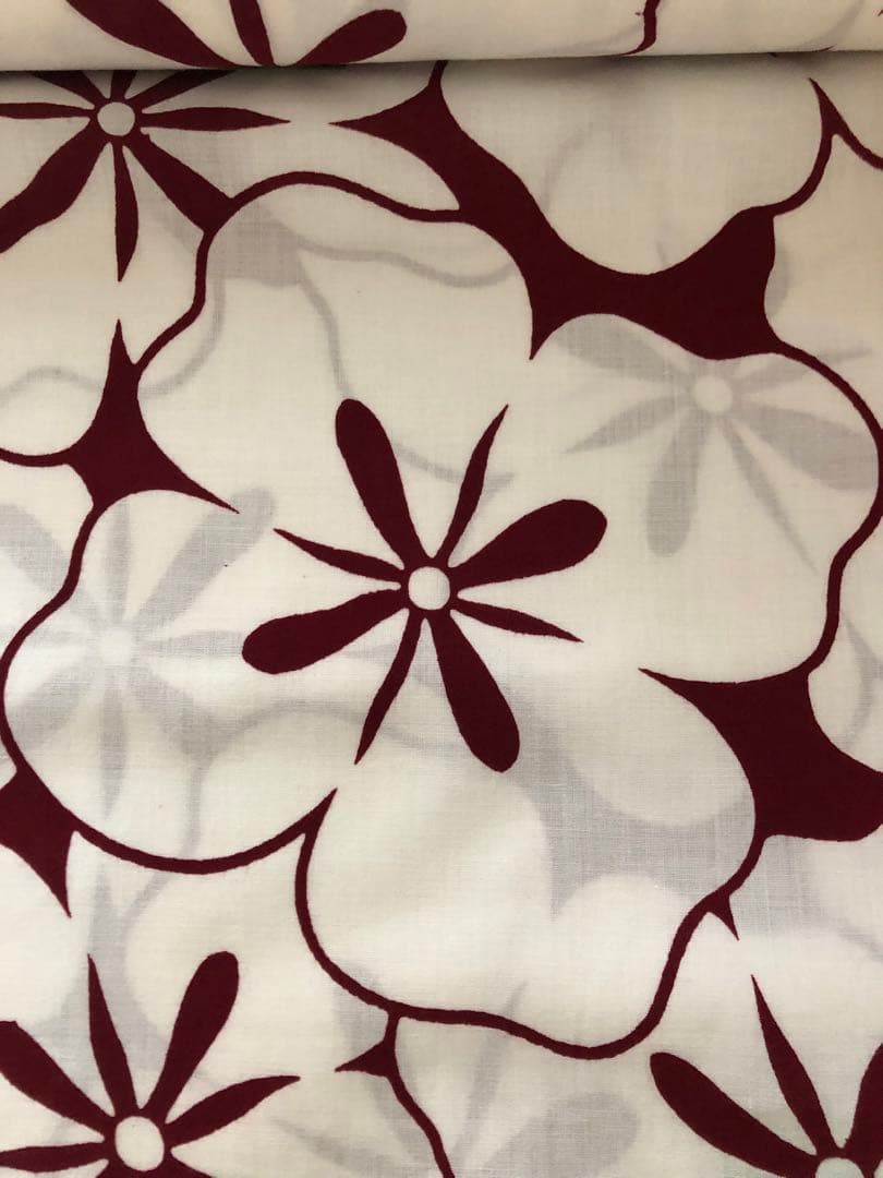 浴衣　反物　黒えんじに白　木瓜づくし