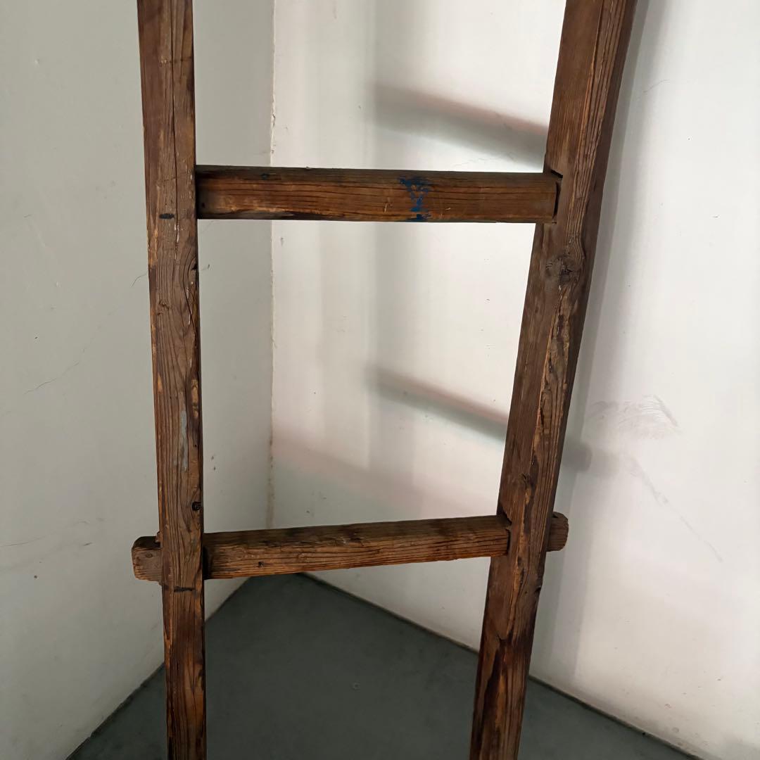引き取り限定 昭和 レトロ 木製 古い長い梯子 ハシゴ グリーン ハンギング