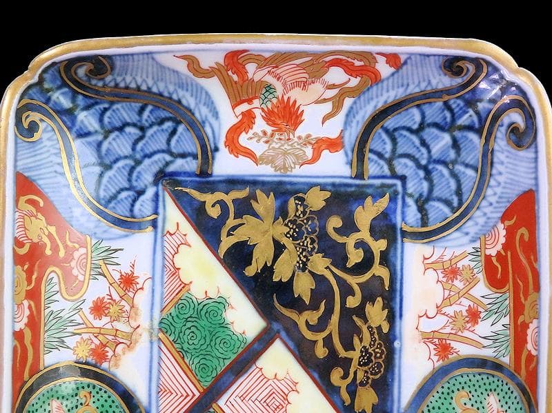 大聖寺伊万里　金襴手　宝尽くしに鳳凰　石畳紋の図　長皿　1296AS-DCn