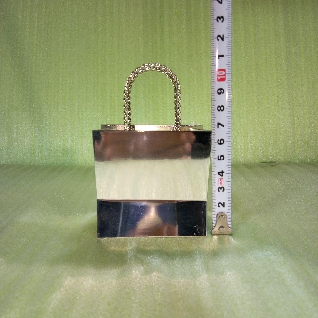 手提げ袋型金属製オブジェ　ショッピングバッグ　ミニチュアバッグ　置物　メタル