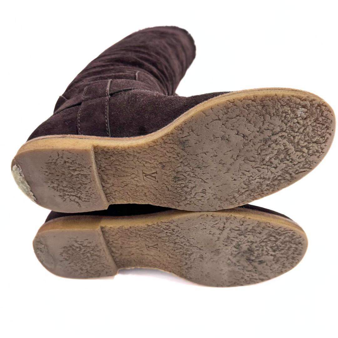 アンド ルイヴィトン スエード×ムートン ロングブーツ ブラウン 37