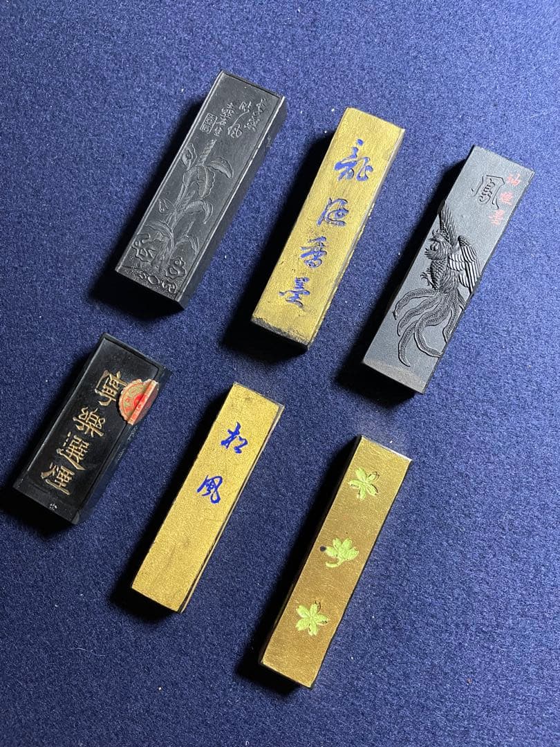 【墨研】銘古墨◆古梅園・呉竹 銘墨6点まとめて◆使用品◆古墨 文房四宝 書道具