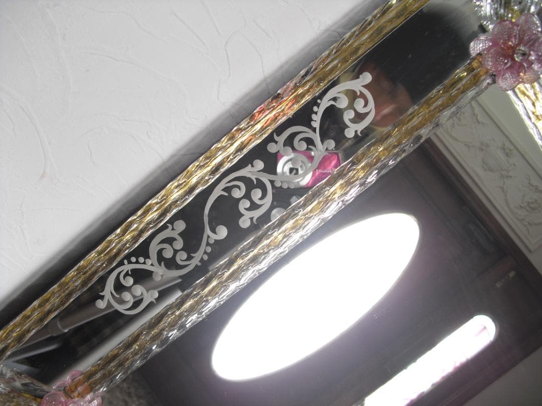 希少☆イタリア製☆ ベネチアンムラノガラス ミラー☆大型壁掛け鏡☆52×75cm