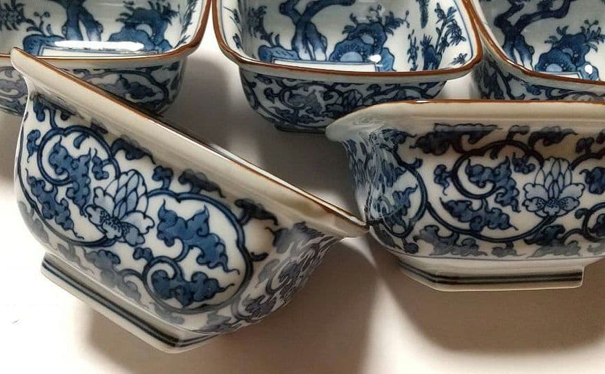 源右衛門窯 染付 松竹梅 角小鉢 鉢 5客組 共箱 未使用品