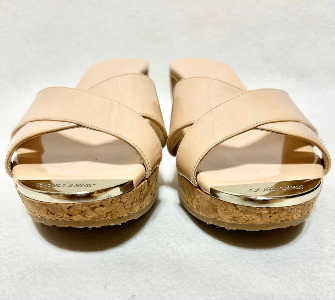 【美品】ジミーチュウ　ミュール　ベージュ　サンダル　コルク　パテント