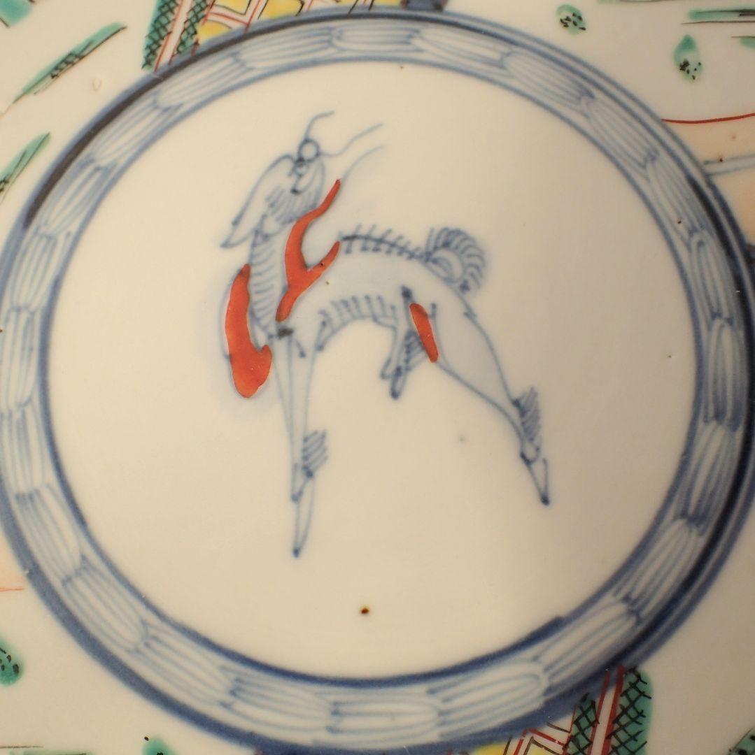 明治　骨董　輪花　リンカ　麒麟　キリン　絵 皿　2枚