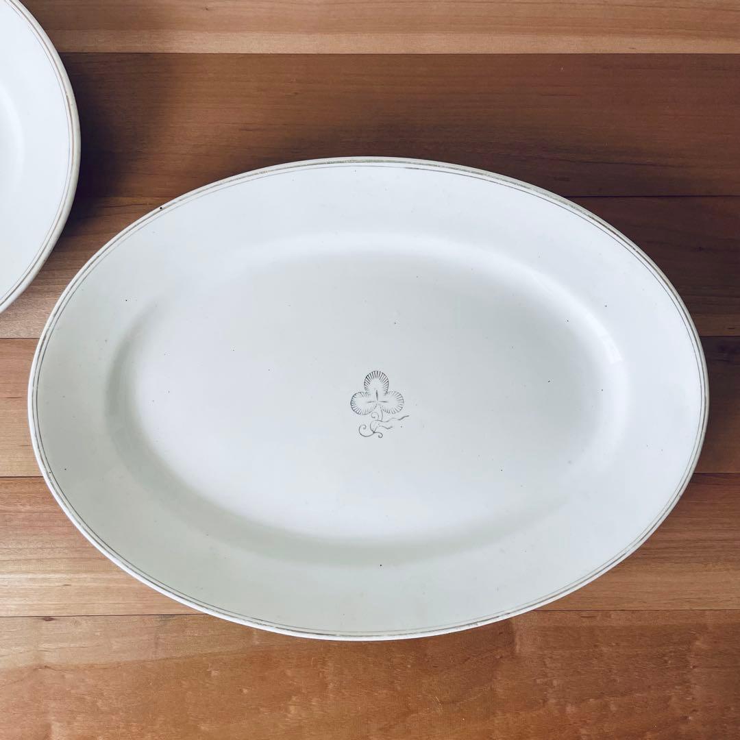 オーバルプレート ホワイト リム オーバル皿 大皿 平皿 アンティーク 陶器