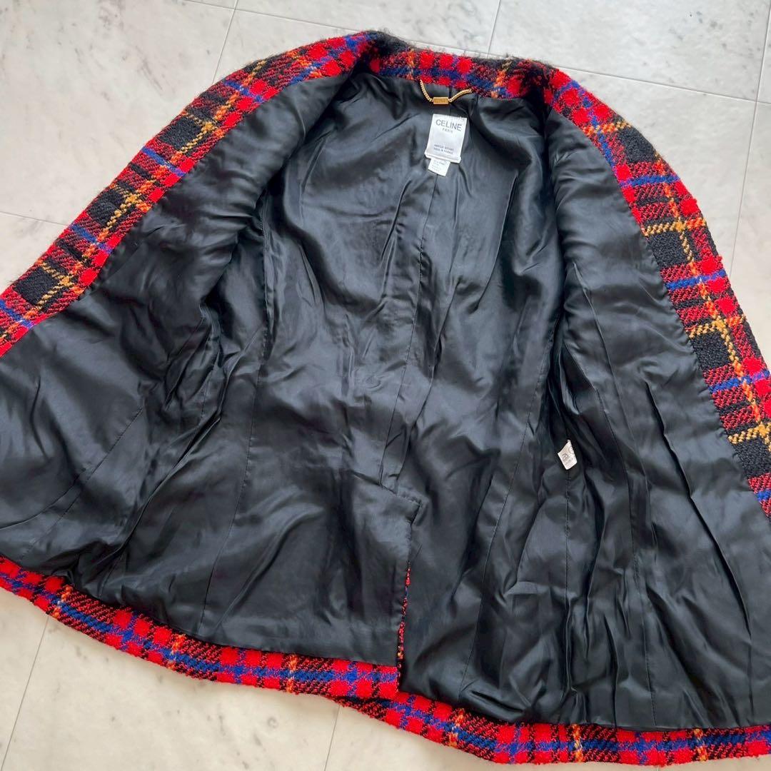 CELINE ヴィンテージ ツイードチェック トリオンフ金ボタンジャケット
