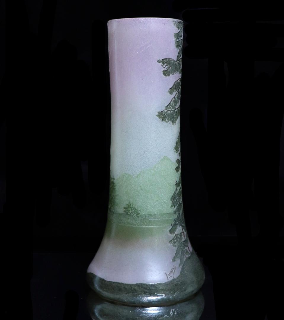 フランソワ・テオドール・ルグラ 26cm 丸型 湖水風景文 アンティーク大型花瓶