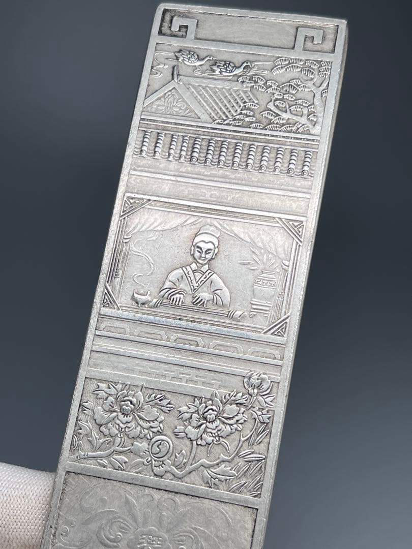 中国美術　琴棋書画4枚セット　文鎮　金属工芸　浮彫　刻印あり　厚重　コレクション