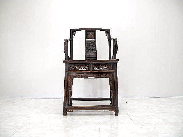 清末民初期頃 中国古典 官帽椅 人物彫刻 硬木 古家具 中国古玩　李朝家具