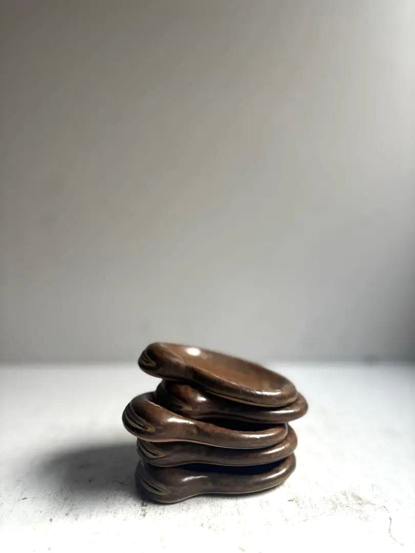 813 民芸 備前焼 作家作品 銘有 ヴィンテージ 豆皿 そら豆型小皿 5枚組