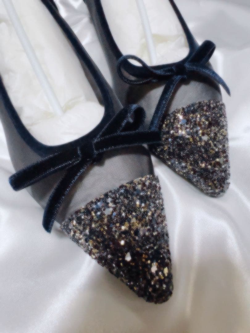 【完売商品✨】Le Talon ポインテッドトゥキャップチュールバレエ ネイビー