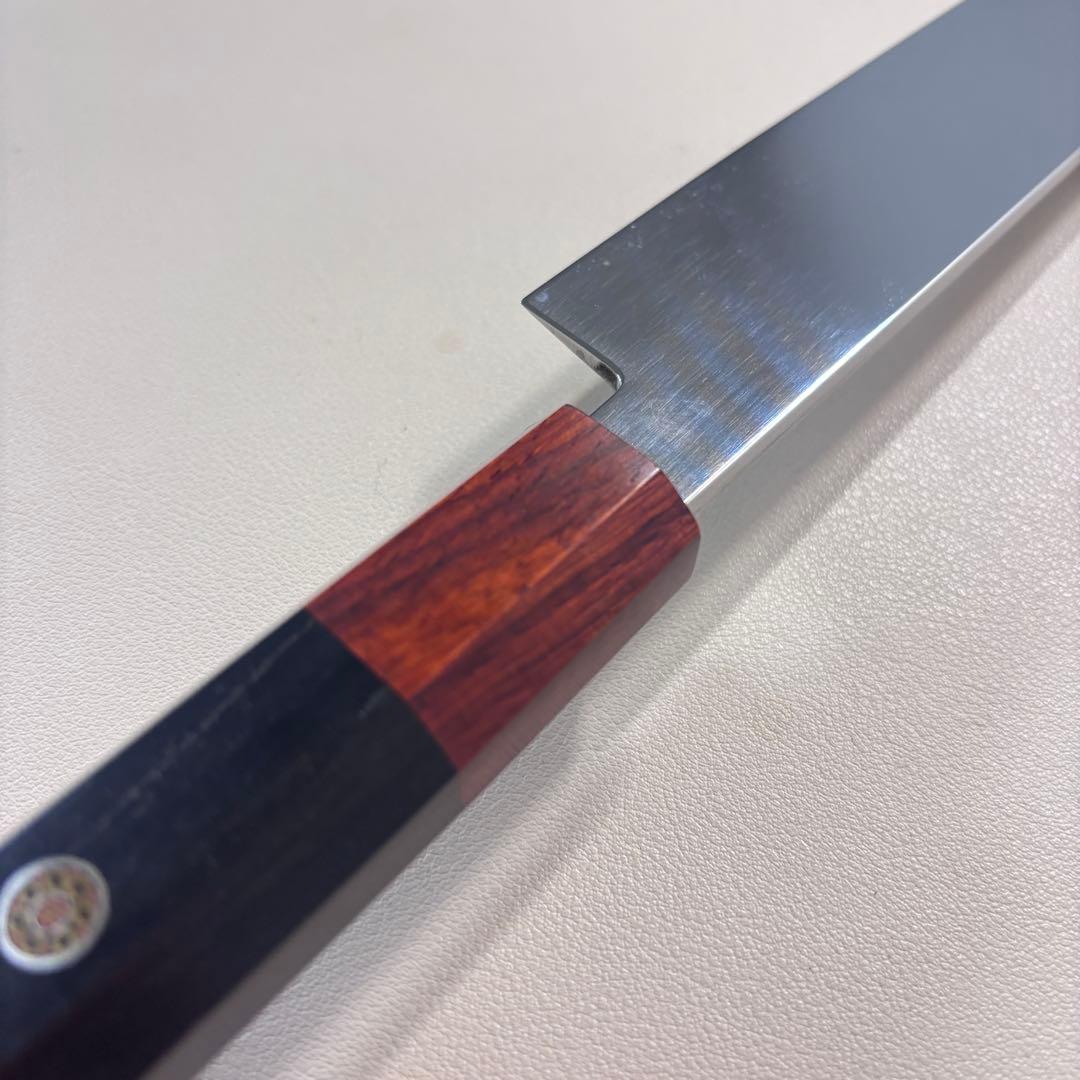 270mm 切付柳刃包丁 鏡面 黒檀紫檀八角柄 刺身包丁 全鋼「鞘」