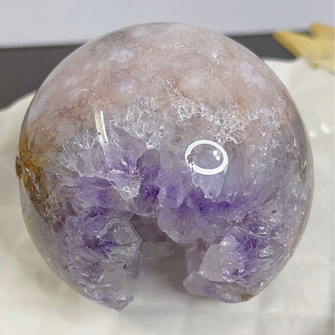 大! 天然石 ジオード アゲート ピンクアメジスト 共生 スフィア パープル