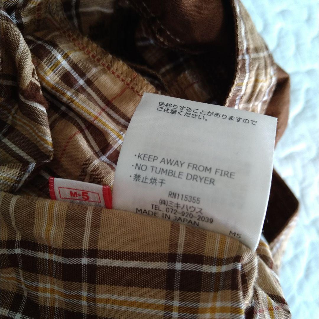 美品　ミキハウス　６分丈　オーバーオール　チェック　日本製　現行品　90 100