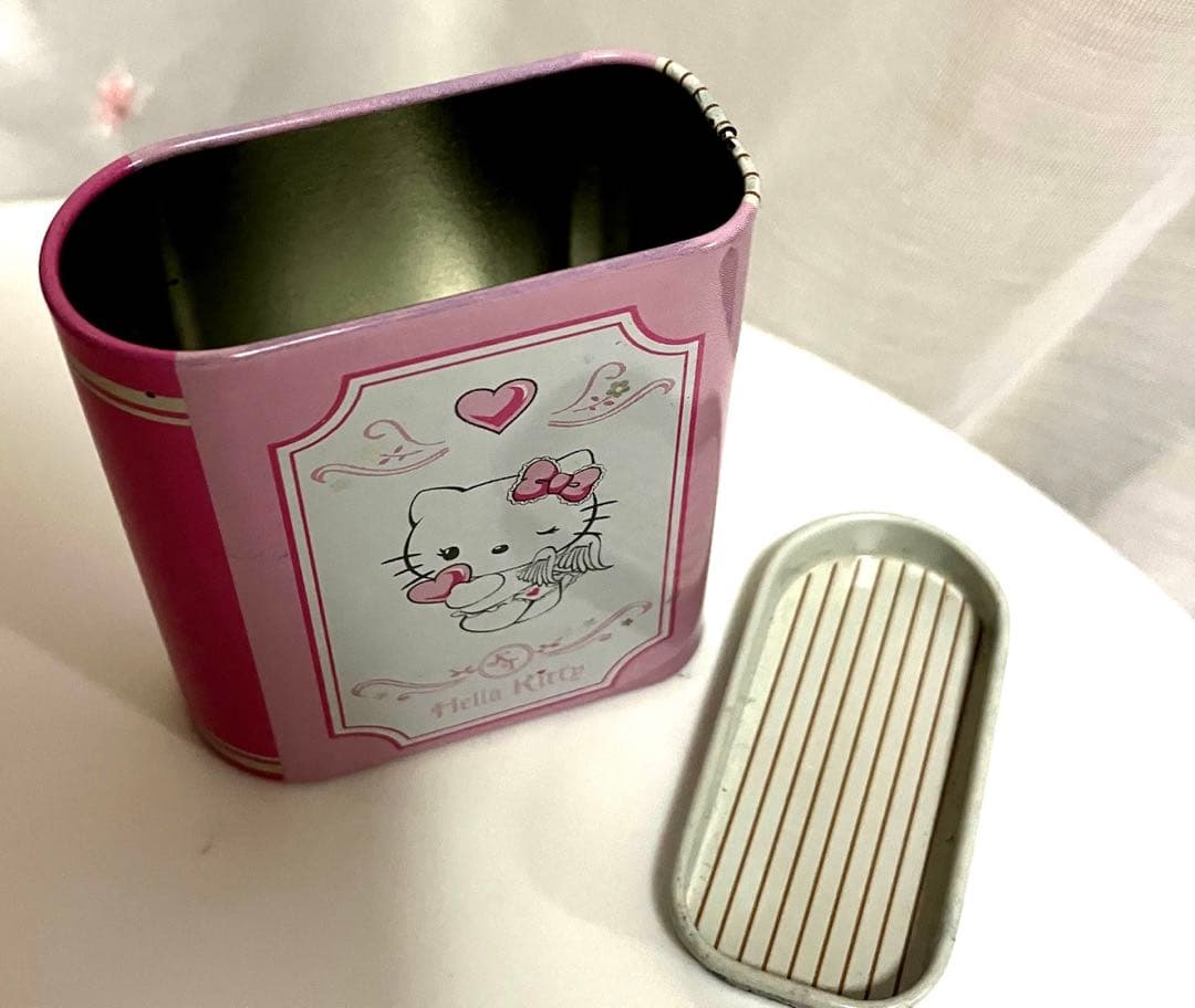 エンジェルキティ　ピンク　本　缶　物入れ　チャーミー　天使　ストライプ　ハート
