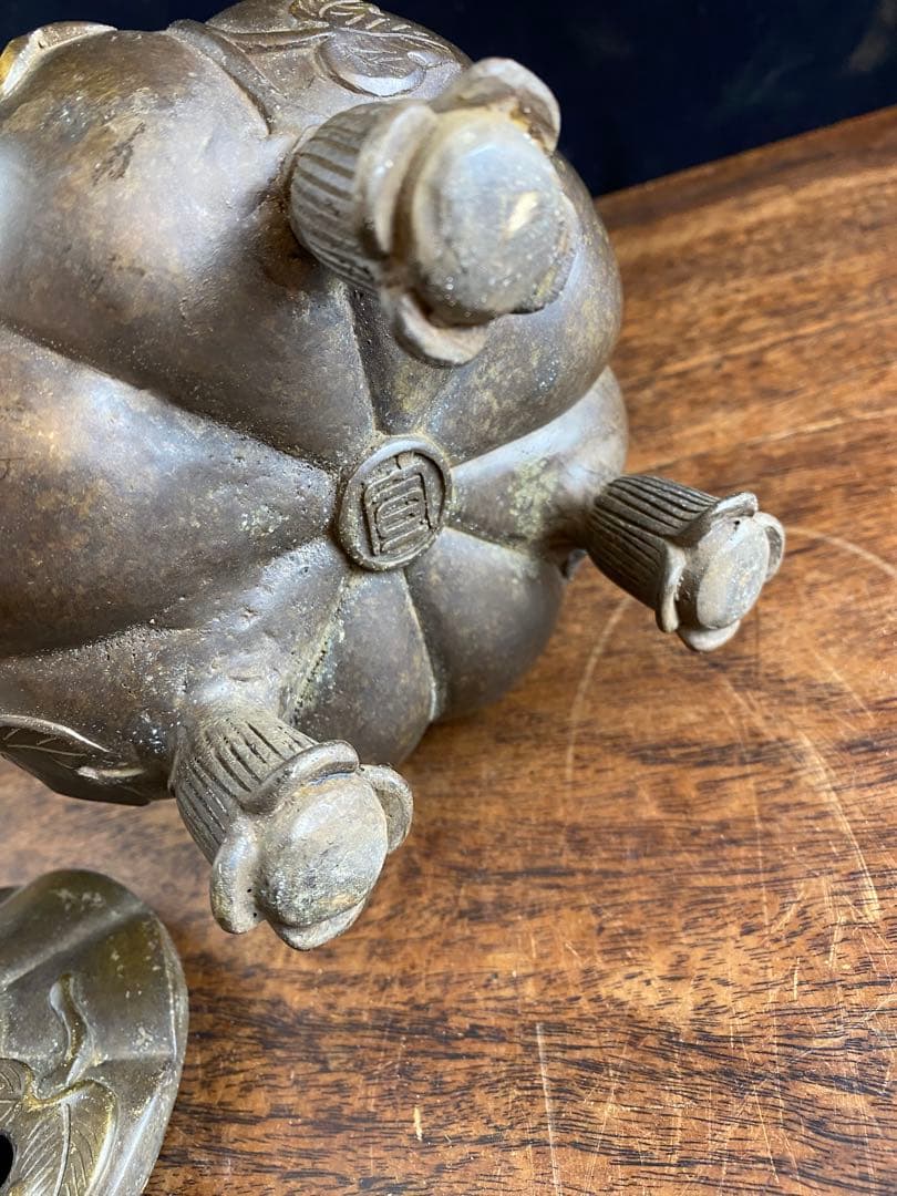 カボチャ型　銅香炉　美術品　工芸品　骨董品　置物　金属製　香炉