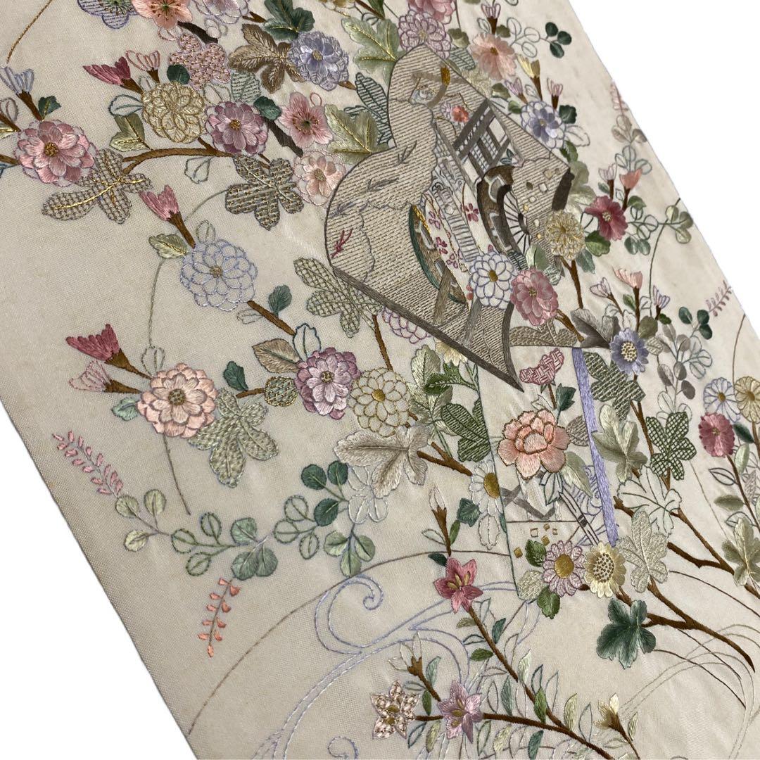 【専用です】季節の花々と読み本 総刺繍 袋帯