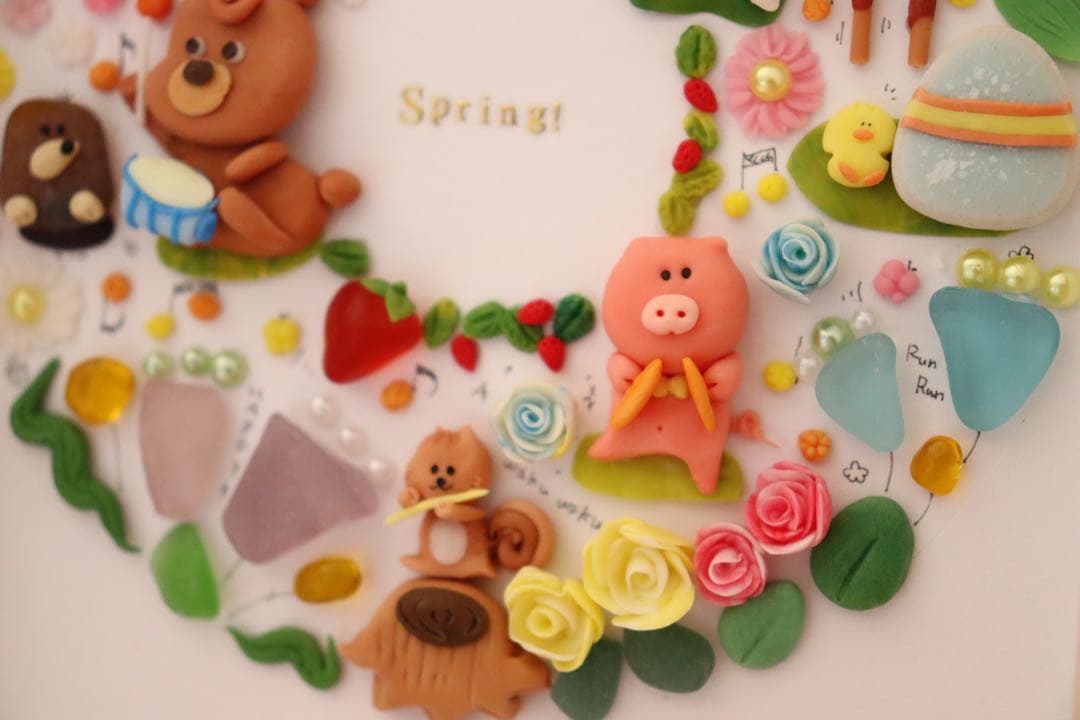 【現品のみ　　お花の中で演奏会】季節のリース　シーグラスアート　ナチュラル