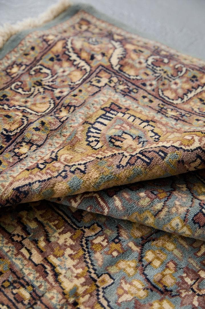 ヴィンテージラグ　トライバルラグ　ラホール産（210×124cm）青　茶　グレー