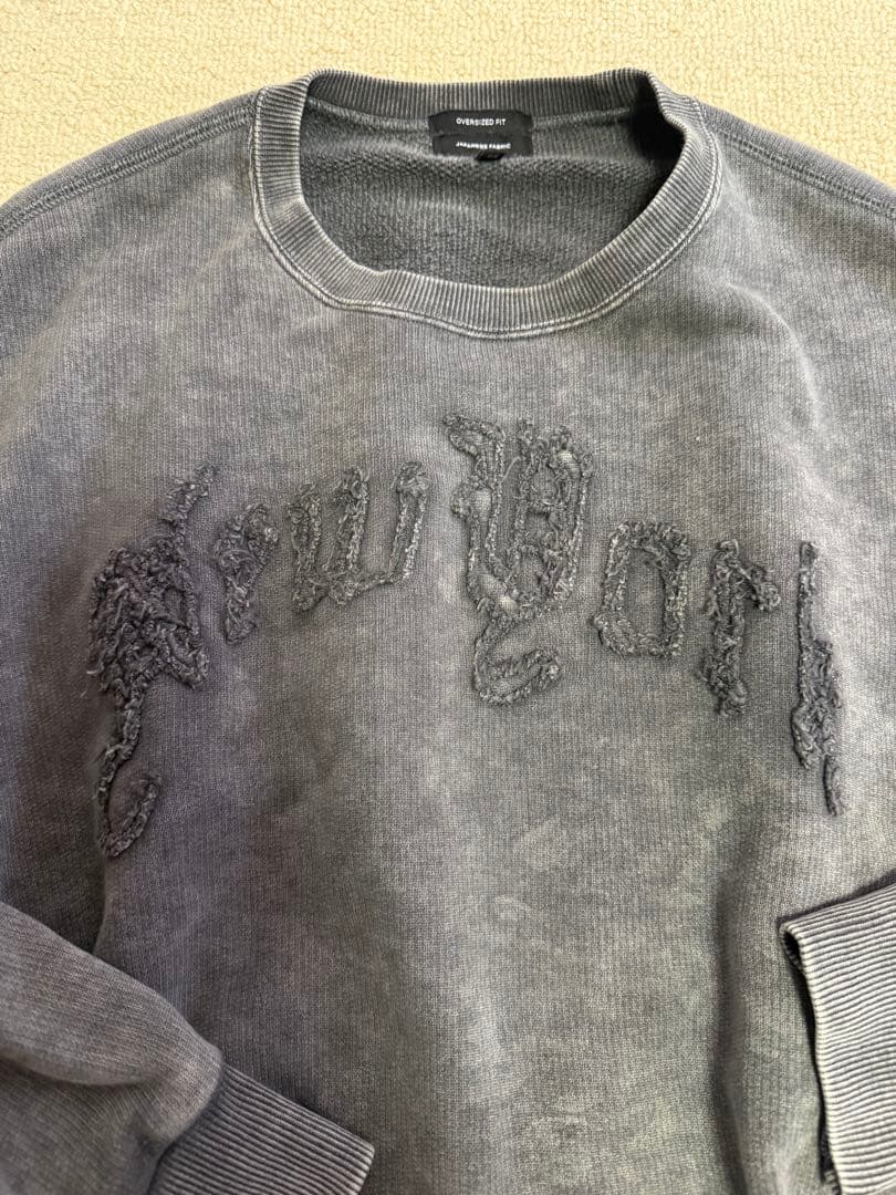 R13ユーズド加工スウェットNew Yorkバルーンクルーネック黒系M