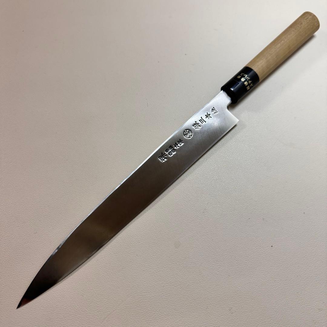 240mm 銀三本焼　柳刃包丁　クリ柄 和包丁。