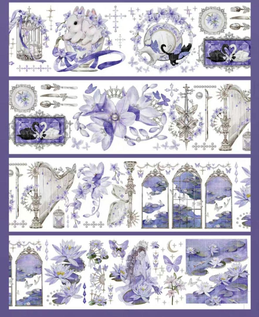 巻売 541★ 海外 マスキングテープ マステ PET 装飾 花 人物 銀ホロ