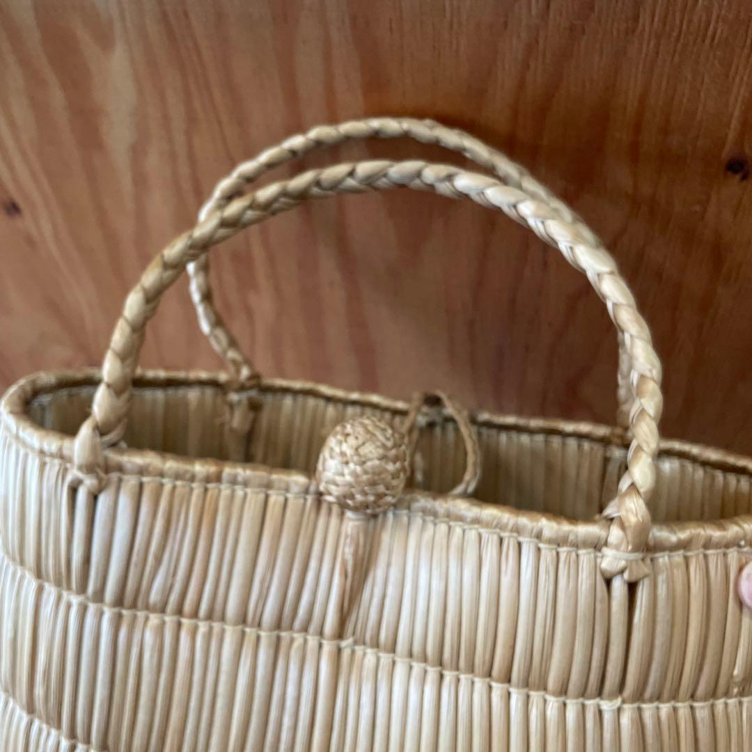 昭和レトロ　岡山　蒜山　がま細工　バッグ　カゴバッグ　手提げ　ひるぜん　古道具
