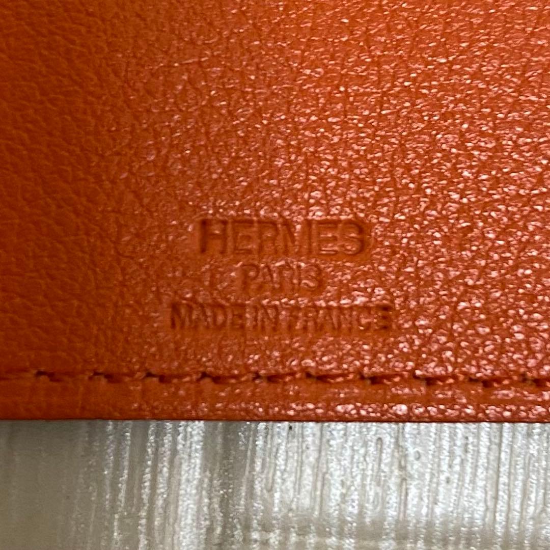 【鑑定済み】エルメス 名刺入れ カードケース オレンジ レザー 革