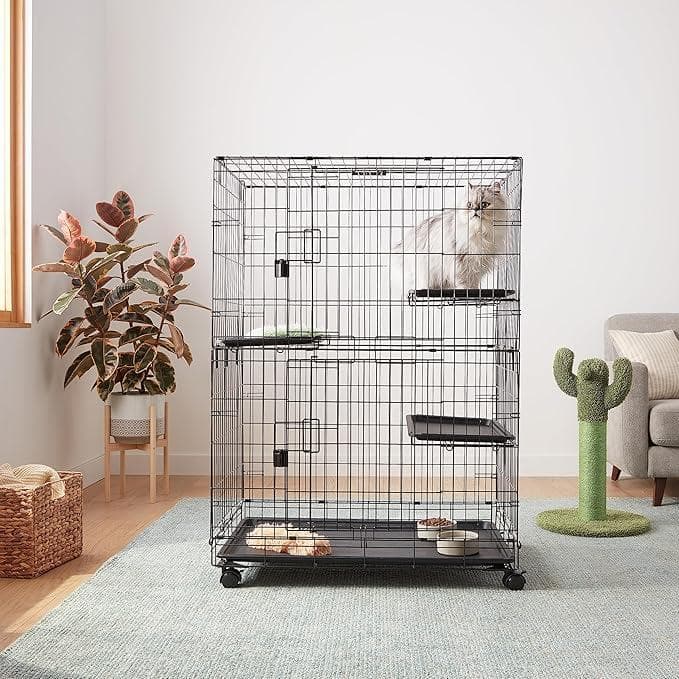 【未使用品】Amazonベーシック 猫ケージ 大型 3段 折り畳み式 ブラック