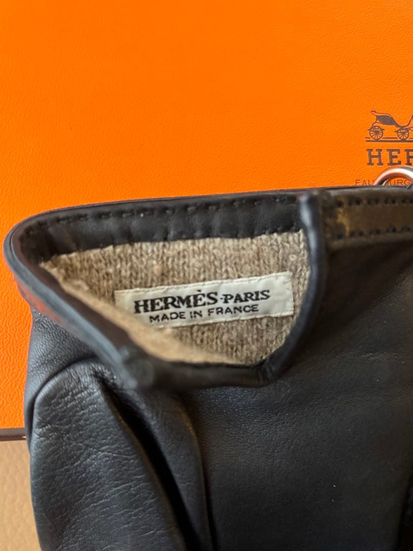 HERMES エルメス　手袋　グローブ　レザー　カシミア 71/2