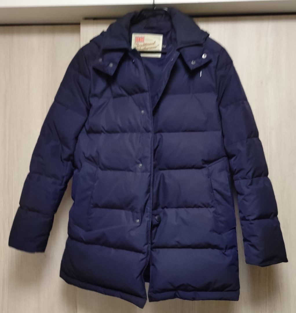 【トラディショナルWEATHERWEAR】ネイビー フード付ダウン 38/L相当